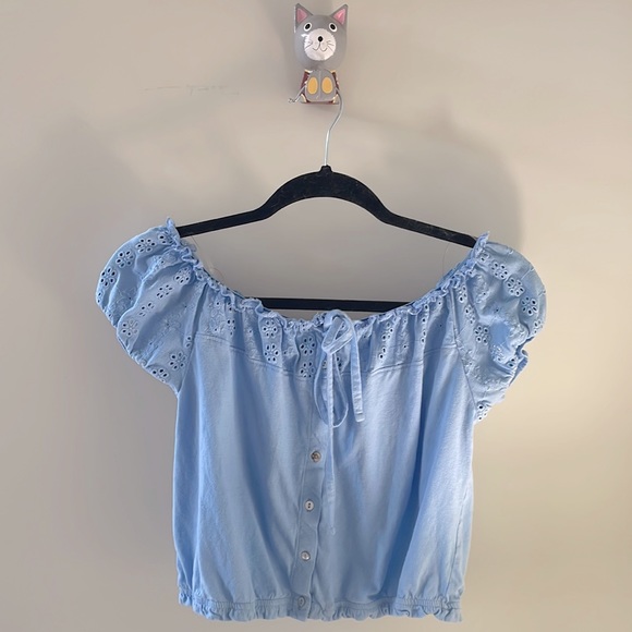 Light Blue Cropped Off the shoulder top - Picture 1 of 2